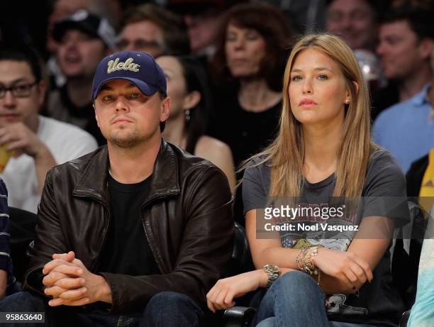 Leonardo DiCaprio and Bar Refaeli attend a game between the Orlando Magic and the Los Angeles Lakers at Staples Center on January on January 18, 2010...