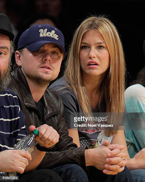 Leonardo DiCaprio and Bar Refaeli attend a game between the Orlando Magic and the Los Angeles Lakers at Staples Center on January on January 18, 2010...