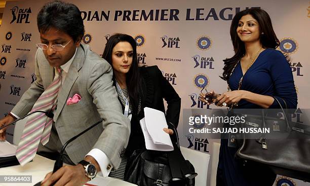 Commissioner of the Indian Premier League , Lalit Kumar Modi , along with co-owner of 'Kings XI Punjab' Priety Zinta and co-owner of 'Rajasthan...