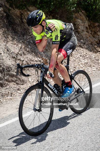 Brendan Rhim of The United States and Team Holowesko-Citadel p/b Arapahoe Resources gets back on the bike after a crash during stage 2 of the Amgen...