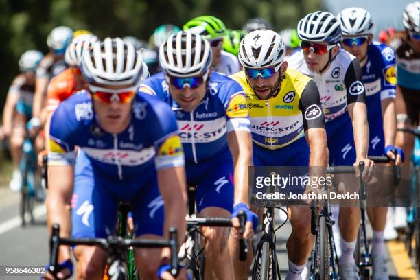 Fernando Gaviria of Colombia and Team Quick-Step Floors rides in the yellow leaders jersey during stage 2 of the Amgen Tour of California on May 14,...