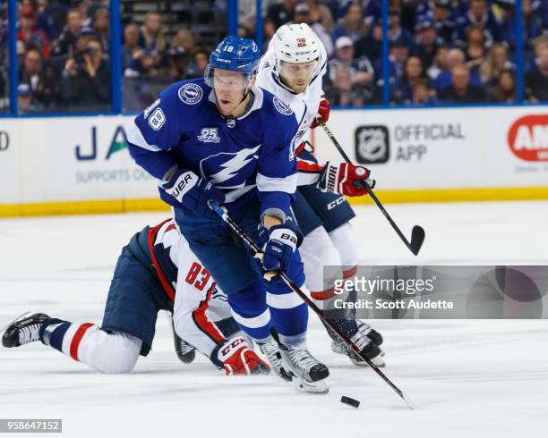 Ondrej Palat of the Tampa Bay Lightning against the Washington Capitals during Game Two of the Eastern Conference Final during the 2018 NHL Stanley...