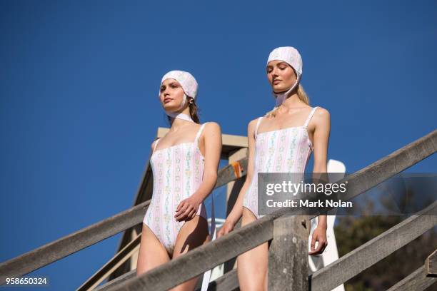 Model walks the runway during the Matchesfashion.com x Emilia Wickstead show at Mercedes-Benz Fashion Week Resort 19 Collections at Wylie's Baths on...