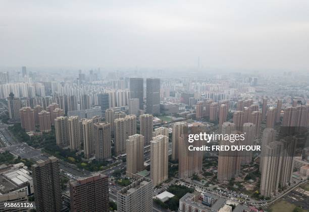 This picture taken on May 10, 2018 shows an aerial view of residential buildings in Tianjin.