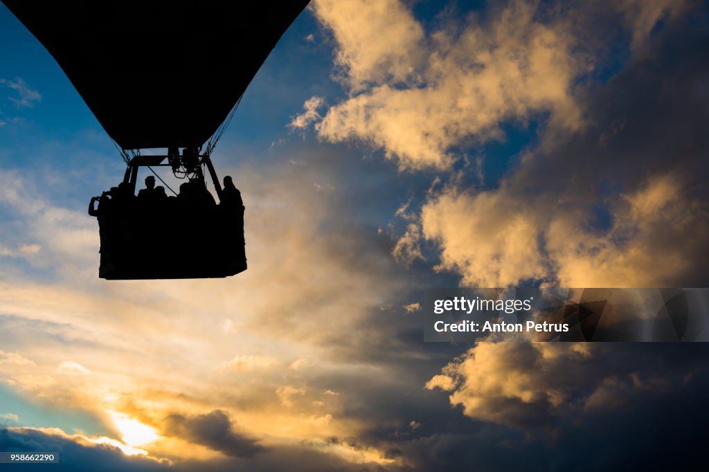 Hot Air Balloon against a beautiful sunset sky