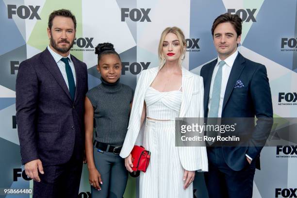 Mark-Paul Gosselaar, Saniyya Sidney, Brianne Howey, and Vincent Piazza attend the 2018 Fox Network Upfront at Wollman Rink, Central Park on May 14,...