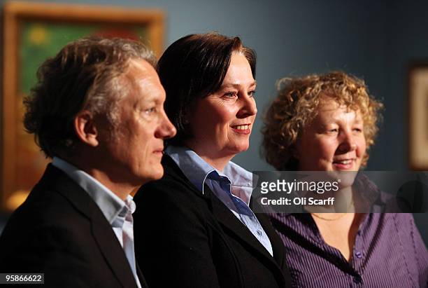 Willem Van Gogh, Josien Van Gogh and Sylvia Cramer, descendants of Theo Van Gogh , attend the press viewing of an exhibition of paintings and letters...
