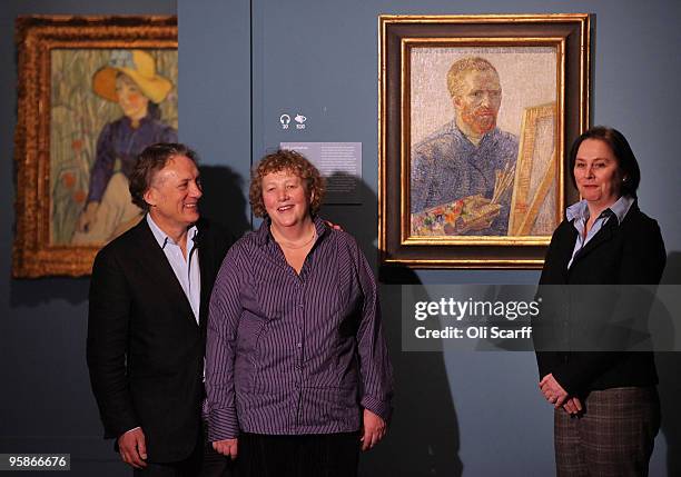 Willem Van Gogh, Sylvia Cramer and Josien Van Gogh, descendants of Theo Van Gogh , attend the press viewing of an exhibition of paintings and letters...