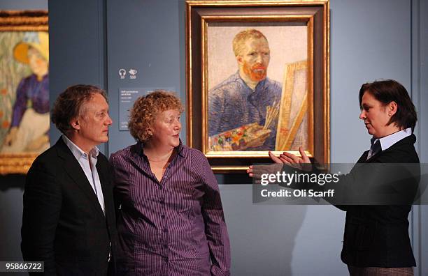 Willem Van Gogh, Sylvia Cramer and Josien Van Gogh, descendants of Theo Van Gogh , attend the press viewing of an exhibition of paintings and letters...