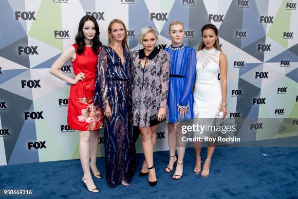 Emma Dumont, Amy Acker, Natalie Alyn Lind, Skyler Samuels, and Jamie Chung attend the 2018 Fox Network Upfront at Wollman Rink, Central Park on May...