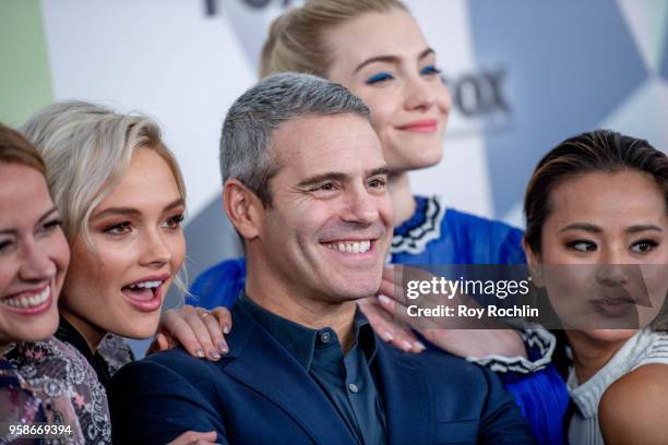 Andy Cohen with Emma Dumont, Amy Acker, Natalie Alyn Lind, Skyler Samuels and Jamie Chung attends the 2018 Fox Network Upfront at Wollman Rink,...