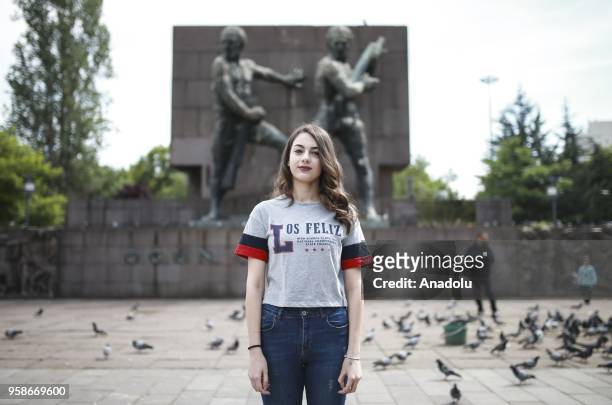 Secil Sevval Doner, who was born in 2000, poses for a photo prior to vote in June 24 presidential and parliamentary election, in Ankara, Turkey on...