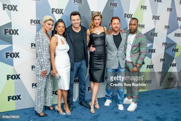 Jessica Szohr, Penny Johnson Jerald, Seth MacFarlane, Adrianne Palicki, Scott Grimes, and J. Lee attend the 2018 Fox Network Upfront at Wollman Rink,...
