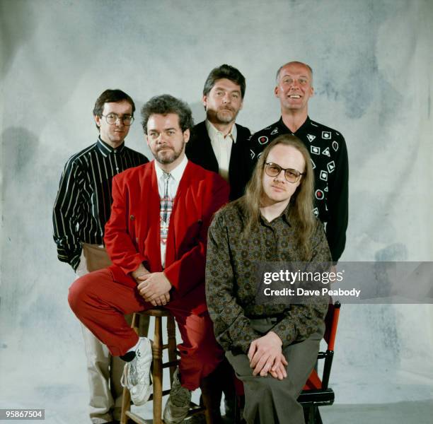 Dave Mattacks, Martin Allcock, Simon Nicol, Ric Sanders and Dave Pegg of Fairport Convention in April 1992.