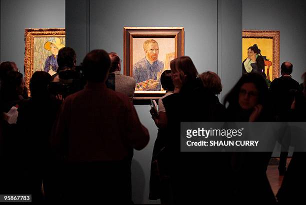 Self portrait by Dutch artist Vincent Van Gogh is pictured at the opening of an exhibition of his paintings and letters entitled "The Real Van Gogh"...