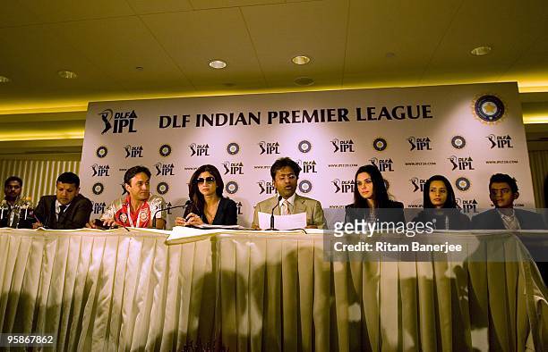 Manoj Badale of Mumbai Indians, Ness Wadia co-owner of Kings XI Punjab, Shilpa Shetty owner of Rajasthan Royals, Lalit Modi Chairman and Commissioner...