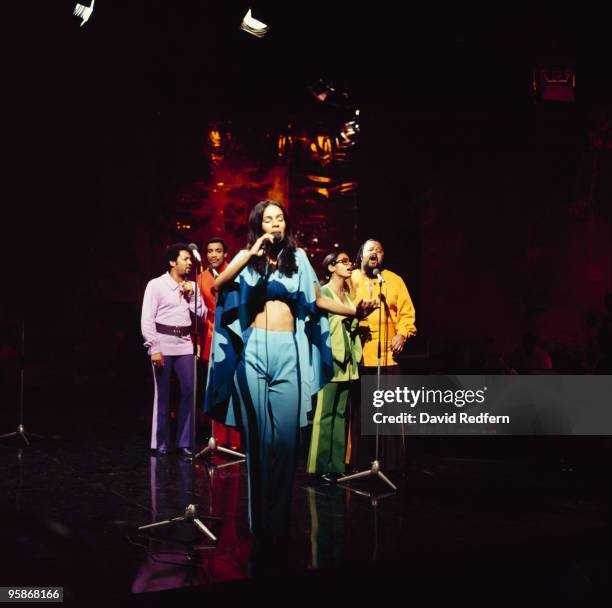 American group 5th Dimension perform on a television show in 1972.