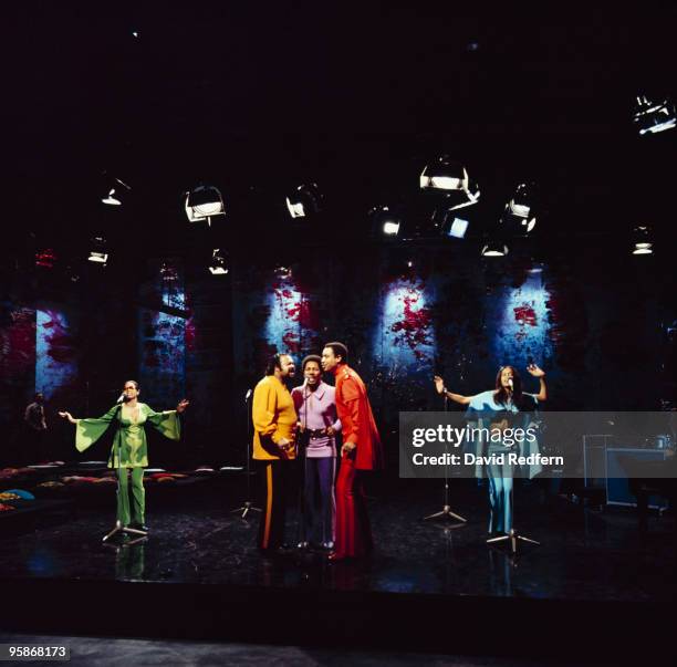 American group 5th Dimension perform on a television show in 1972.