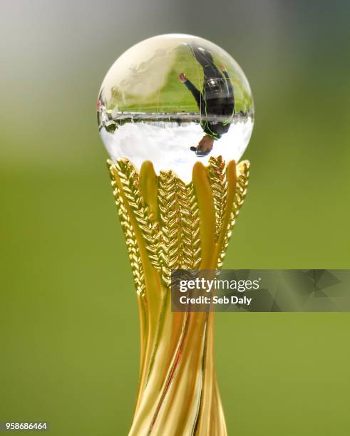 Dublin , Ireland - 15 May 2018; A detailed view of the Brighto trophy as Ireland captain William Porterfield walks past prior to play on day five of...