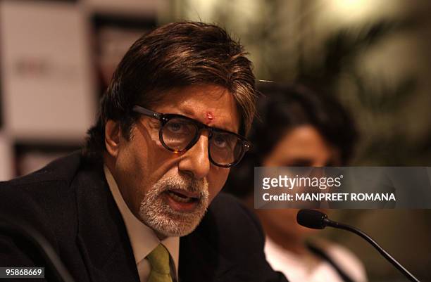 Indian Bollywood film actor Amitabh Bachchan speaks during the press conference for his forthcoming film "Rann" in New Delhi on January 19, 2010....