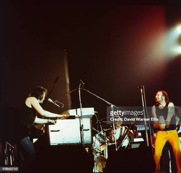 Tony Ashton, John Wetton and Roger Chapman of Family perform on stage at Alexandra Palace in London, England in August 1973.