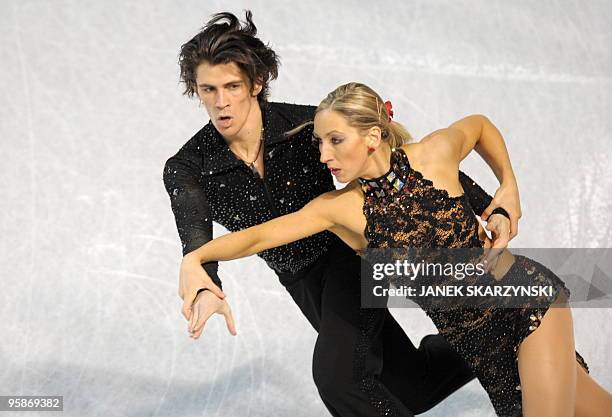 Britain's Sinead Kerr and John Kerr perform "Tango Romantica" in ice dance compulsory dance at the 2010 European Figure Skating Championships on...