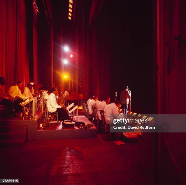 American composer, pianist and bandleader Duke Ellington performs live on stage with his orchestra at the Hammersmith Odeon in London on 29th...