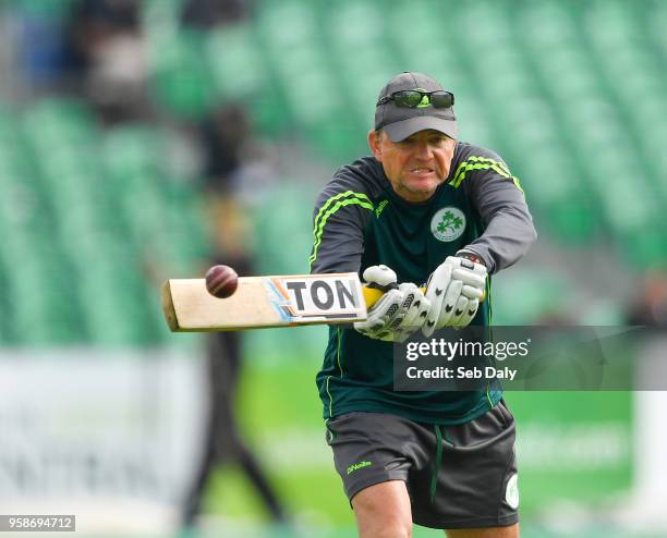 Dublin , Ireland - 15 May 2018; Ireland head coach Graham Ford during the warm-up prior to play on day five of the International Cricket Test match...