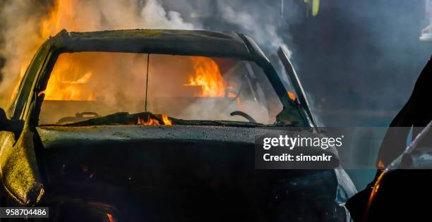 car accident - burning stock pictures, royalty-free photos & images