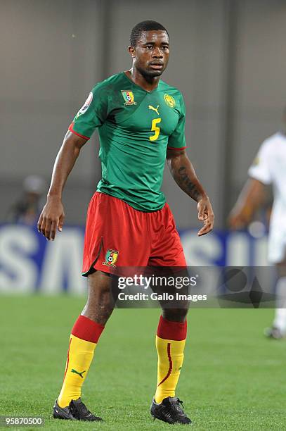 Aurelien Chedjou of Cameroon looks on during the African Nations Cup group D match between Cameroon and Zambia at the Tundavala National Stadium on...