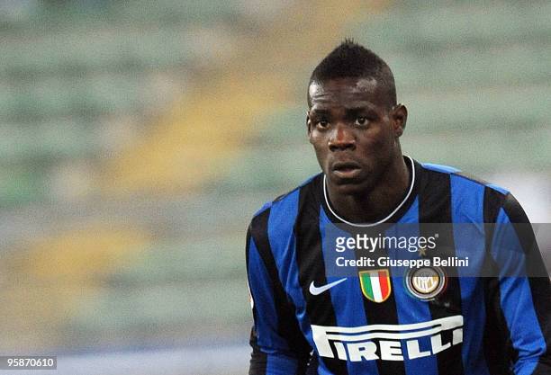 Mario Balotelli of Inter in action during the Serie A match between Bari and Inter Milan at Stadio San Nicola on January 16, 2010 in Bari, Italy.