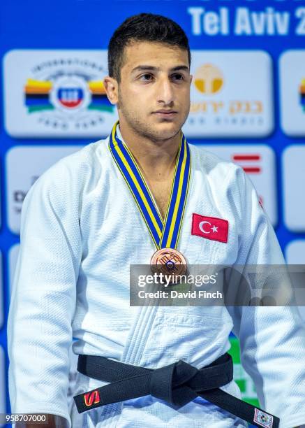 Under 73kg bronze medallist, Bilal Ciloglu of Turkey during day two of the 2018 Tel Aviv European Judo Championships at the Tel Aviv Convention...