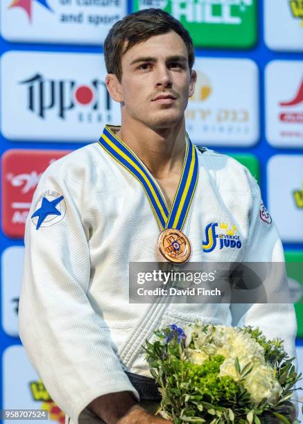Under 73kg bronze medallist, Tommy Macias of Sweden during day two of the 2018 Tel Aviv European Judo Championships at the Tel Aviv Convention...