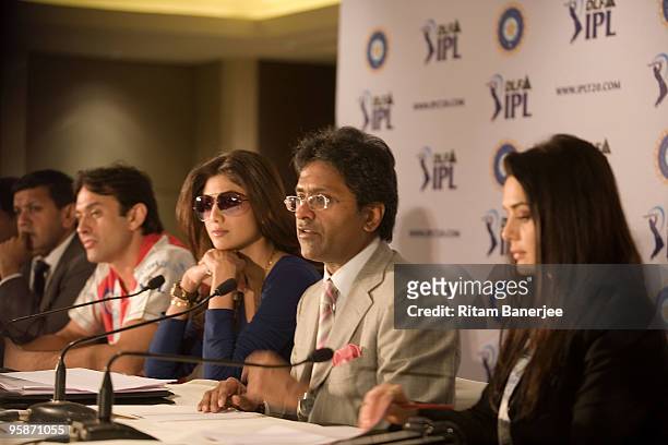Manoj Badale of Mumbai Indians team, co-owner of Kings XI Punjab team Ness Wadia, Shilpa Shetty, co-owner of Rajasthan Royals, Commissioner and...