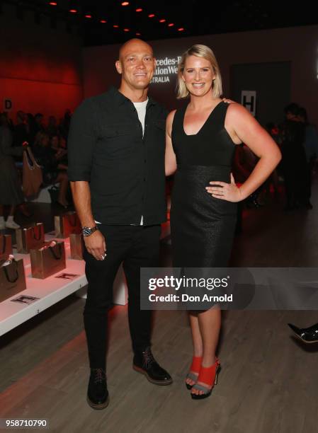 Michael Klim and Liesel Jones arrives ahead of the Thurley show at Mercedes-Benz Fashion Week Resort 19 Collections at Carriageworks on May 15, 2018...