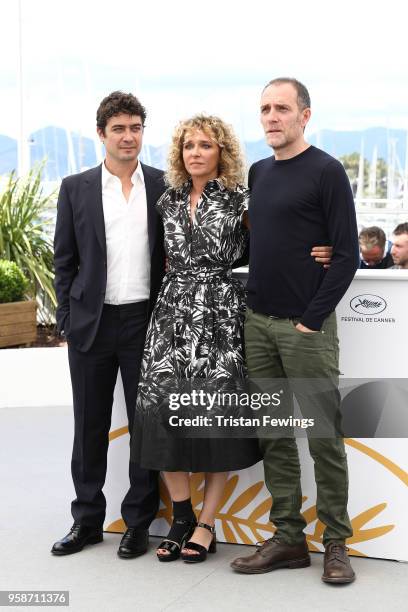 Actor Riccardo Scamarcio, director Valeria Golino and actor Valerio Mastandrea attend the photocall for "Euforia" during the 71st annual Cannes Film...