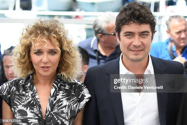 Italian director Valeria Golino and Actor Riccardo Scamarcio attend the photocall for "Euforia" during the 71st annual Cannes Film Festival at Palais...