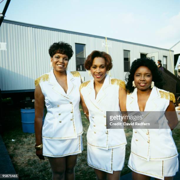 Athelgra Neville, Rosa Hawkins and Barbara Hawkins of the Dixie Cups at the New Orleans Jazz and Heritage Festival in New Orleans, Louisiana on April...