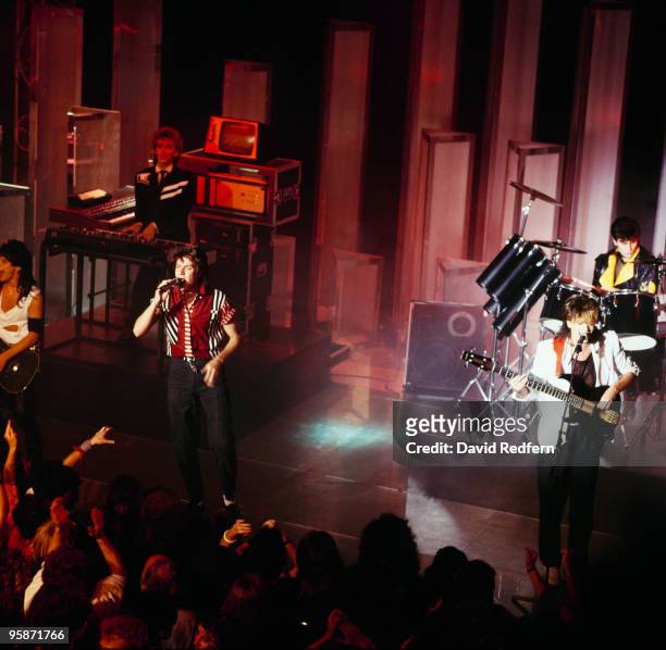 Andy Taylor, Nick Rhodes, Simon Le Bon, John Taylor and Roger Taylor of Duran Duran perform on stage at the Montreux Rock Festival held in Montreux,...