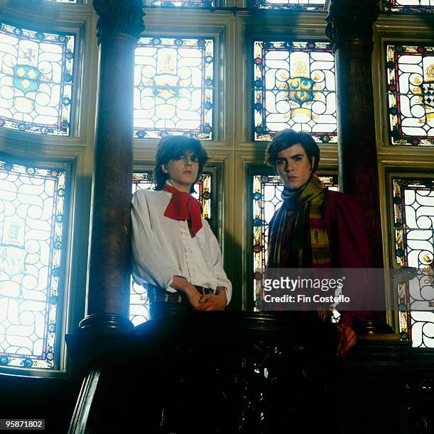 Posed portrait of John Taylor and Simon Le Bon of British band Duran Duran in 1981.