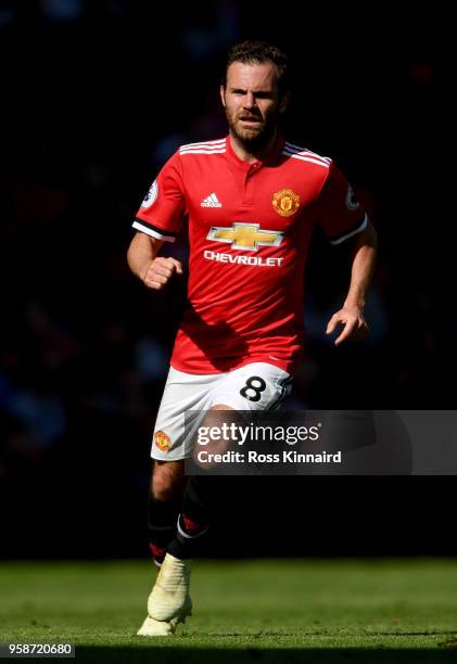 Juan Mata of Manchester United in action during the Premier League match between Manchester United and Watford at Old Trafford on May 13, 2018 in...