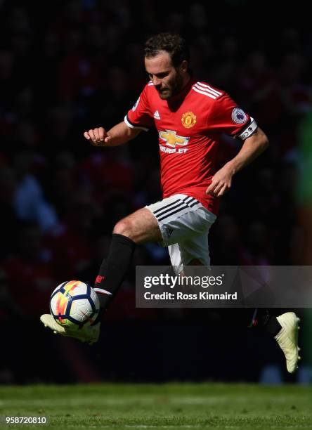 Juan Mata of Manchester United in action during the Premier League match between Manchester United and Watford at Old Trafford on May 13, 2018 in...