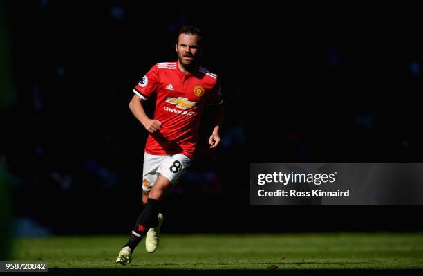 Juan Mata of Manchester United in action during the Premier League match between Manchester United and Watford at Old Trafford on May 13, 2018 in...