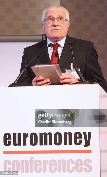 Vaclav Klaus, the Czech Republic's president, speaks at the Euromoney Central Eastern European Forum in Vienna, Austria, on Tuesday, Jan. 19, 2010....