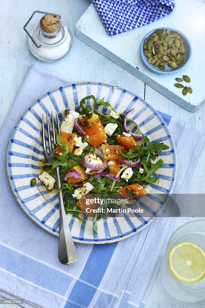 Roasted butternut squash and feta cheese salad