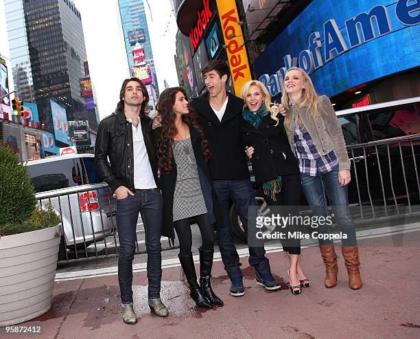 Justin Gaston, Giglianne Braga, Benjamin Elliot, Amanda Phillips, and Kara Killmer attend "If I Can Dream" cast photo op in Times Square on January...