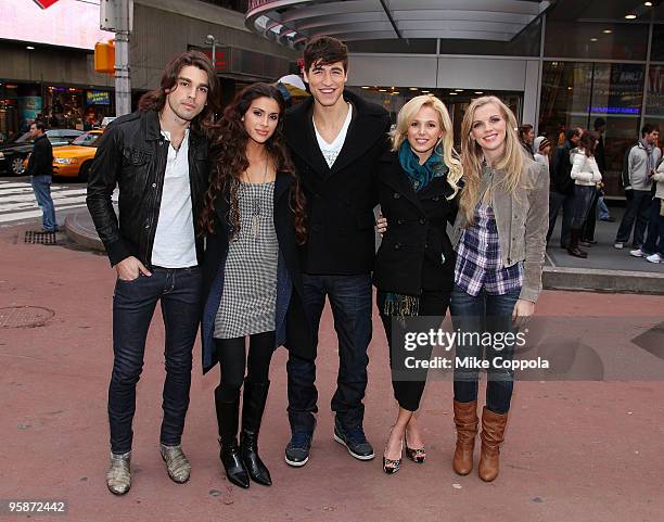 Justin Gaston, Giglianne Braga, Benjamin Elliot, Amanda Phillips, and Kara Killmer attend "If I Can Dream" cast photo op in Times Square on January...