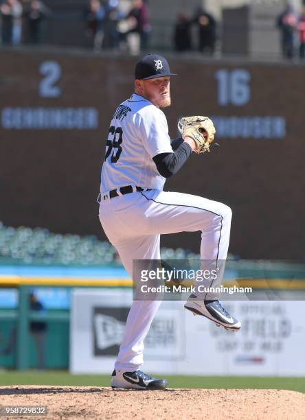 Daniel Stumpf of the Detroit Tigers pitches during game one of a doubleheader against the Kansas City Royals at Comerica Park on April 20, 2018 in...