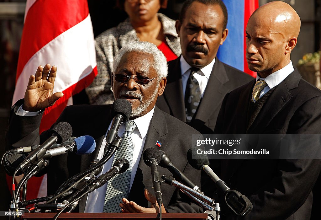Haitian Ambassador To U.S Attends News Conf. In Washington