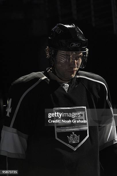 Alexander Frolov of the Los Angeles Kings heads to the ice from the dressing room prior to the game against the Anaheim Ducks during the game on...